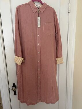 NWT Alex Mill - Wyatt shirt dress rework shirting. cotton XL brown/ white/yellow